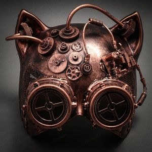 Metallic Steampunk Goggles Venetian Gatto Cat Mask
